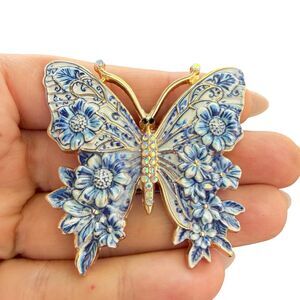 Vintage Jewelry Blue and White Butterfly Brooch Butterfly Pin